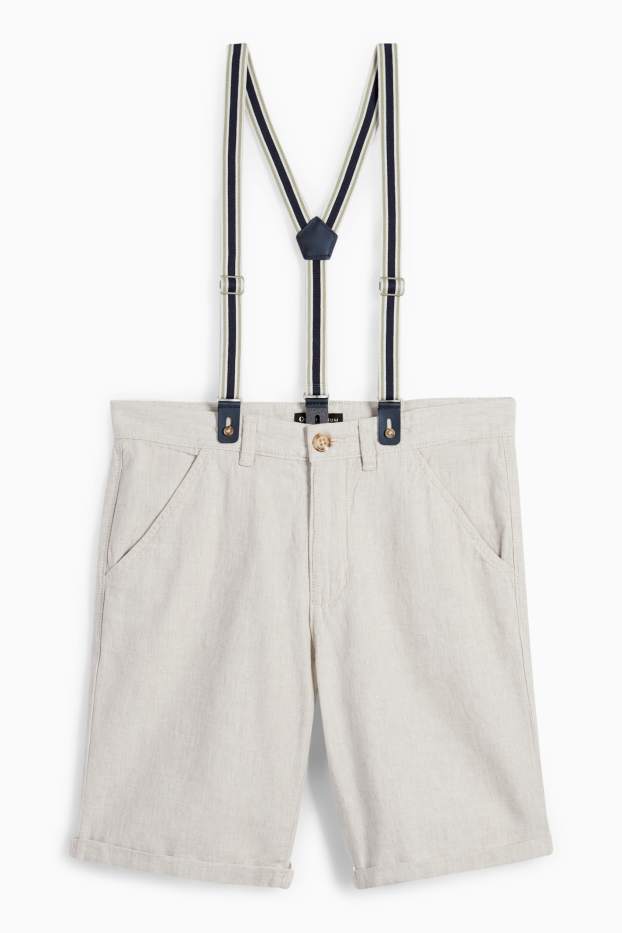 Kinder Jungen - Bermudas mit Hosenträgern und Leinen-Anteil - hellbeige