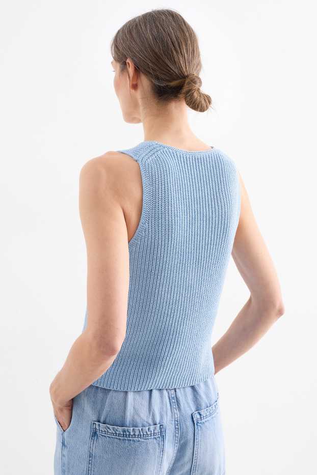 Femmes - Gilet sans manches en maille - finition côtelée - bleu