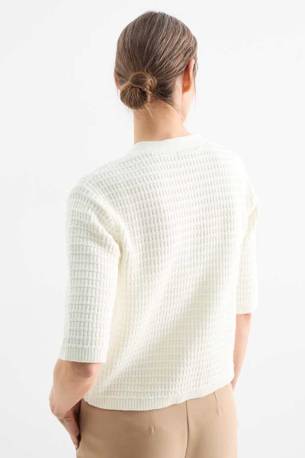 Damen - Strickjacke - strukturiert - cremeweiß