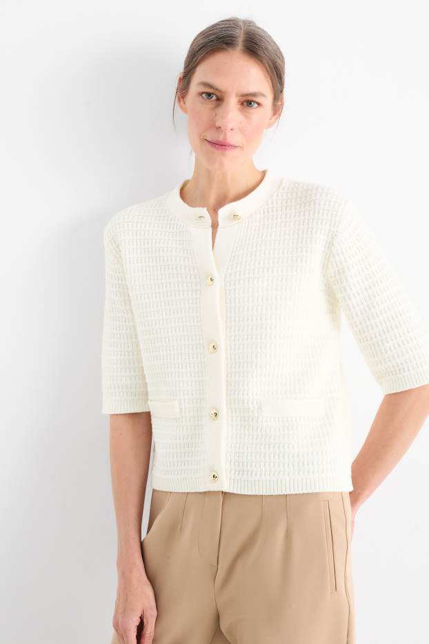 Damen - Strickjacke - strukturiert - cremeweiß