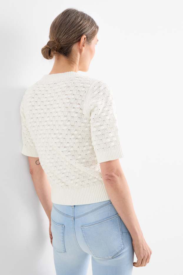 Damen - Pullover - strukturiert - cremeweiss