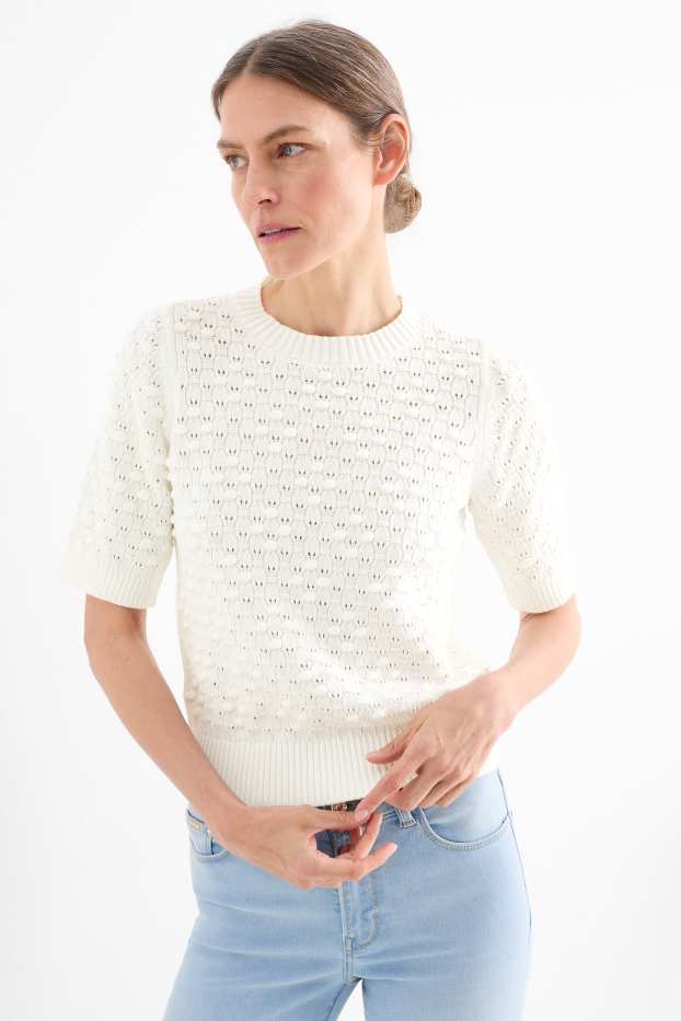 Damen - Pullover - strukturiert - cremeweiss