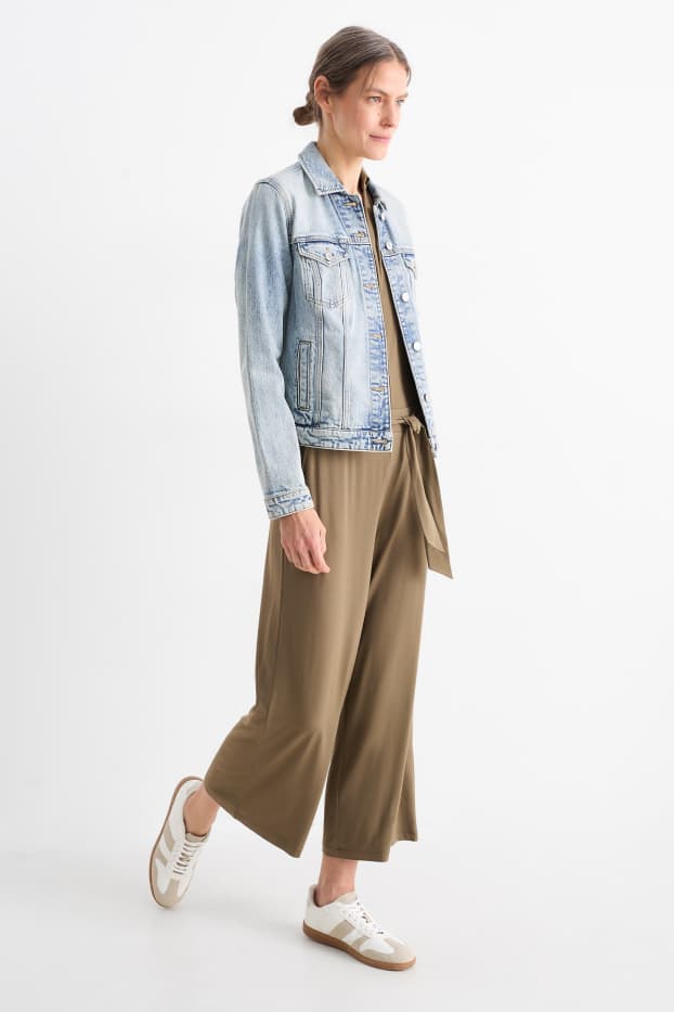 Femei - Pantaloni din jerseu - talie medie - straight fit - kaki