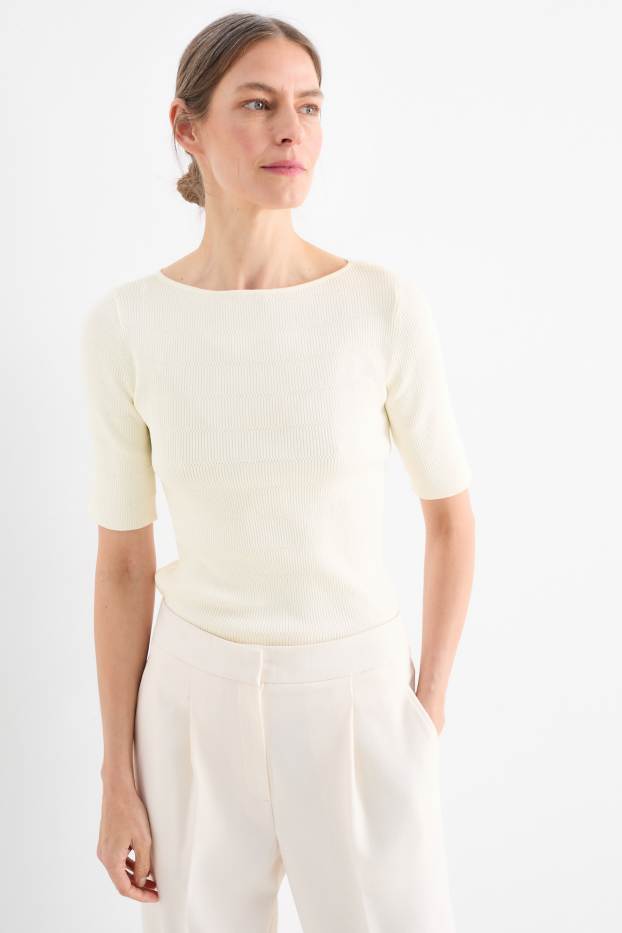 Femmes - Pull - texturé - blanc crème