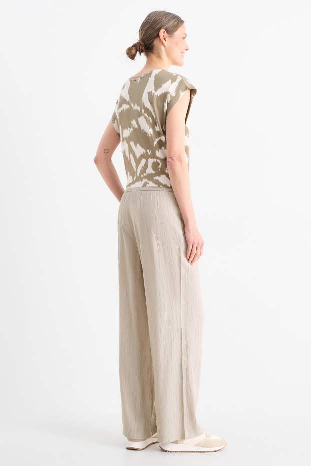 Damen - Stoffhose - Mid Waist - Wide Leg - grau