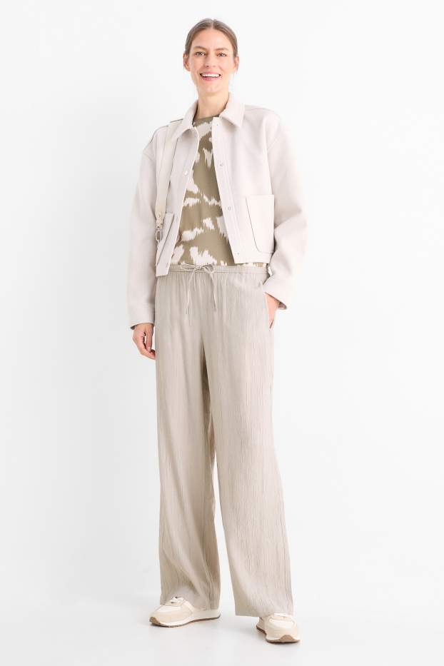 Damen - Stoffhose - Mid Waist - Wide Leg - grau