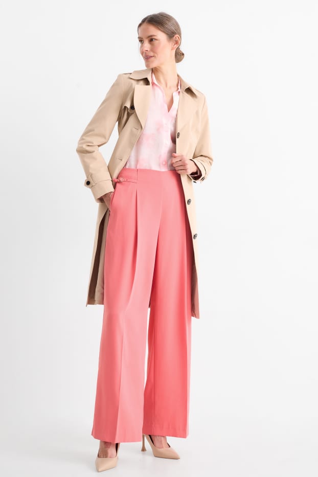 Femmes - Pantalon de bureau - high waist - wide leg - rose