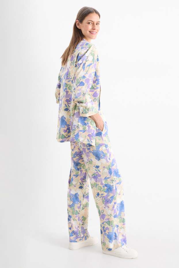 Femmes - Pantalon de bureau - high waist - regular fit - à fleurs - beige clair
