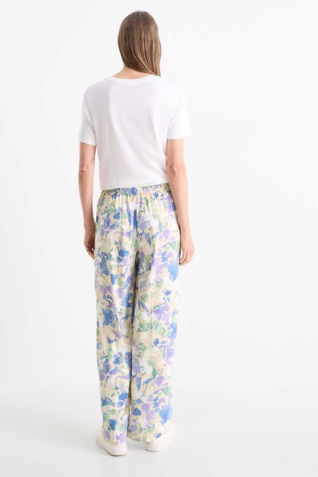 Femmes - Pantalon de bureau - high waist - regular fit - à fleurs - beige clair