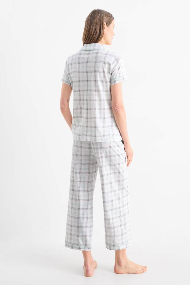 Mujer - Pijama - de cuadros - gris / verde