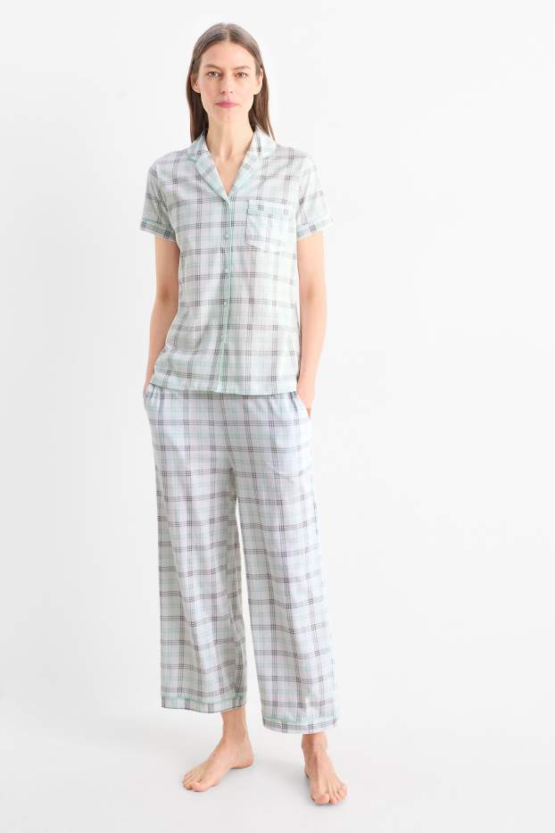 Mujer - Pijama - de cuadros - gris / verde