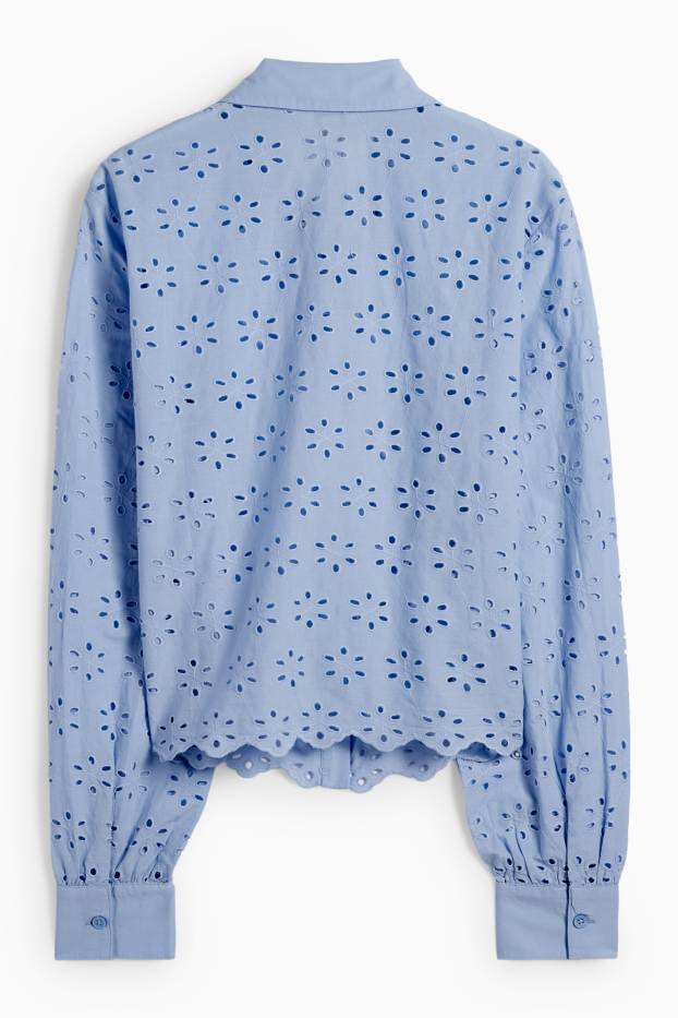 Women - Blouse - broderie anglaise - light blue