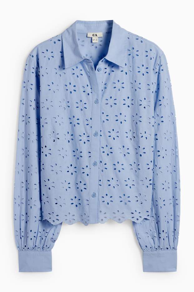 Women - Blouse - broderie anglaise - light blue