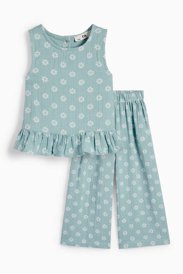 Enfants filles - Fleur - ensemble - haut et pantalon - 2 pièces - vert