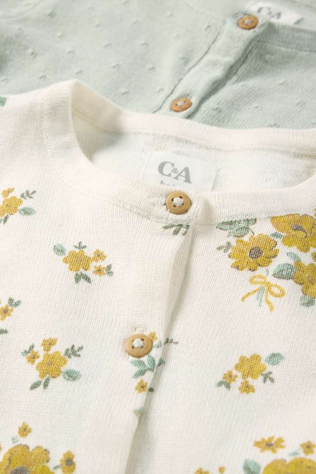 Miminka - dívky - Multipack 2 ks - květinové motivy a puntíky - pletený kardigan pro miminka - mátově zelená