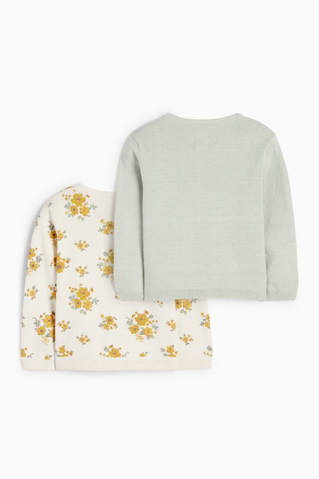 Miminka - dívky - Multipack 2 ks - květinové motivy a puntíky - pletený kardigan pro miminka - mátově zelená