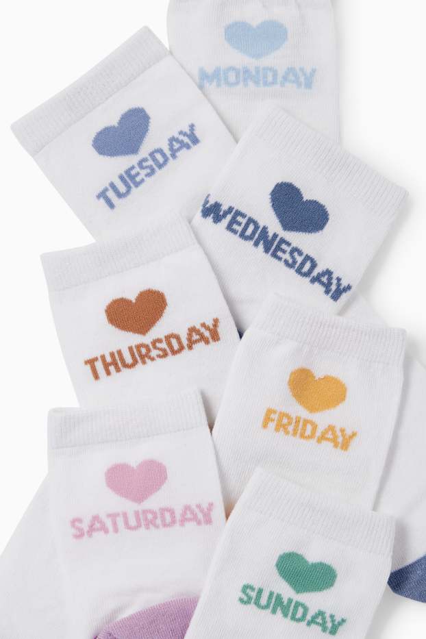 Children Girls - Multipack of 7 - days of the week - socks with motif - white