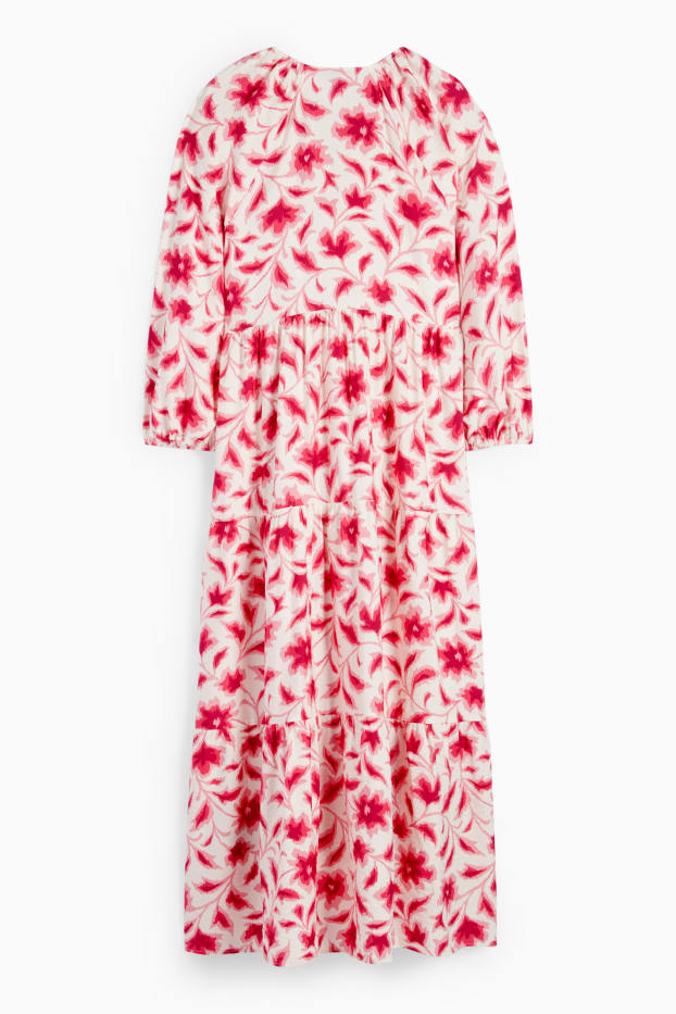 Dames - Fit & flare-jurk - gebloemd - fuchsiarood