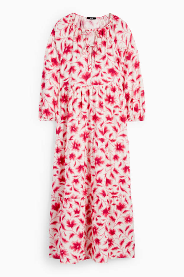 Dames - Fit & flare-jurk - gebloemd - fuchsiarood