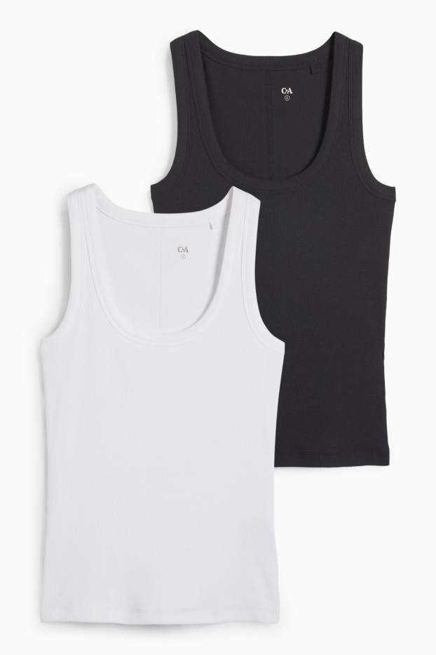 Dames - Set van 2 - top - geribd - zwart / wit