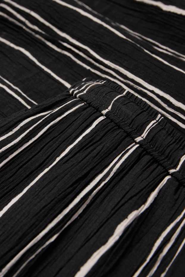 Femei - Pantaloni de stofă - talie înaltă - wide fit - cu dungi - structurați - negru