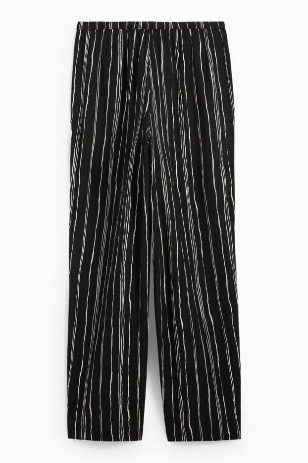 Femei - Pantaloni de stofă - talie înaltă - wide fit - cu dungi - structurați - negru