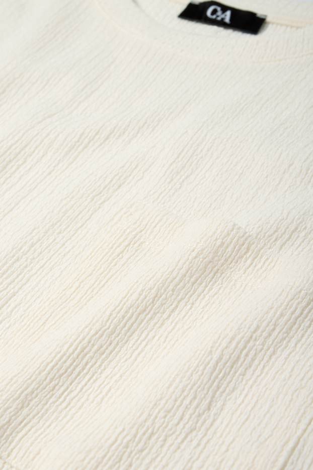 Femei - Tricou basic - structurat - alb-crem