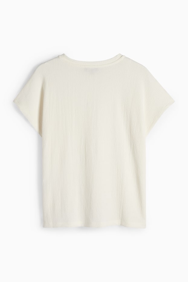 Femei - Tricou basic - structurat - alb-crem