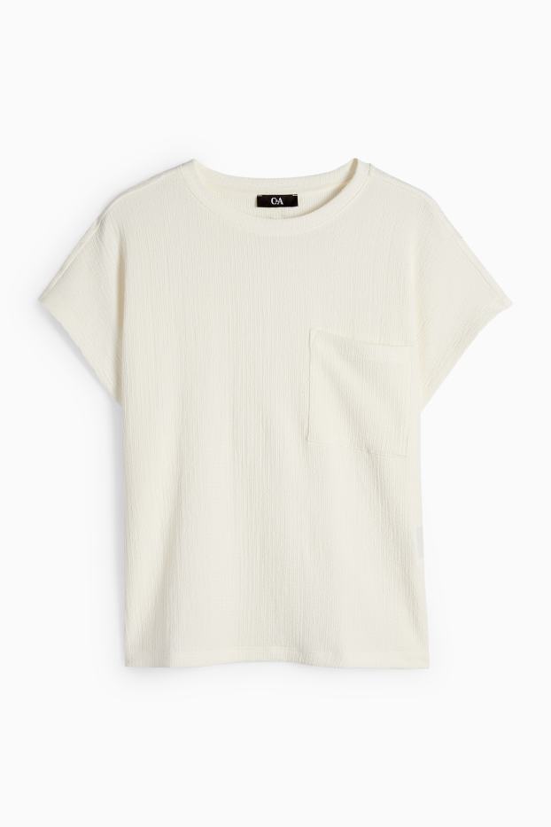 Femei - Tricou basic - structurat - alb-crem