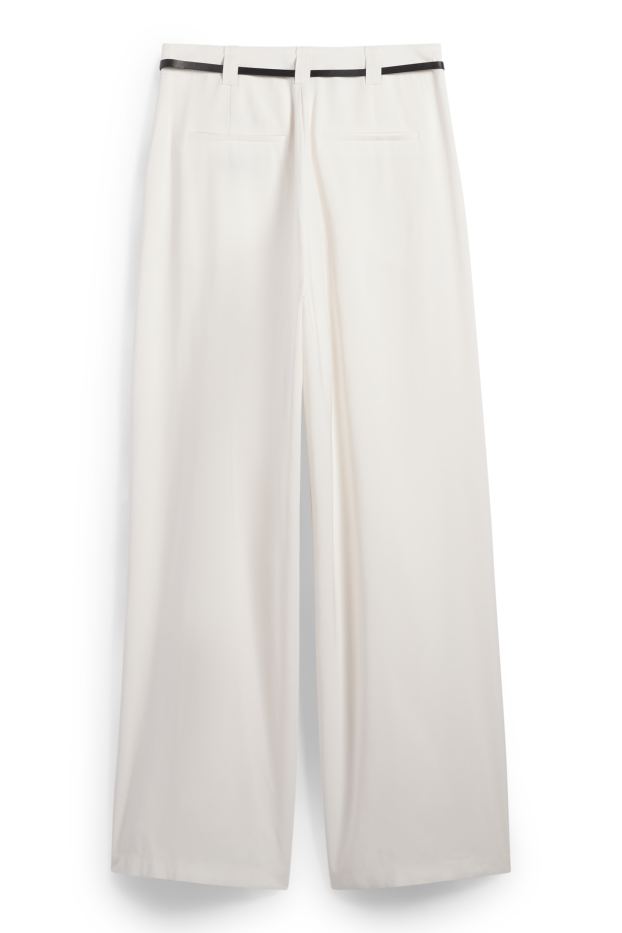Damen - Stoffhose mit Gürtel - High Waist - Wide Leg - cremeweiß