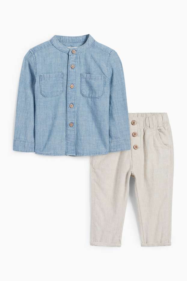 Miminka - chlapci - Outfit pro miminka - 2dílný - džíny - světle modré