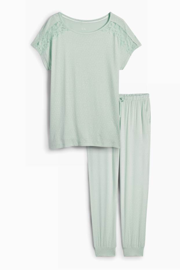 Dames - Pyjama van viscose - met stippen - mintgroen