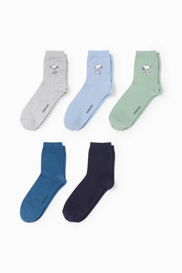 Women - Multipack of 5 - socks with motif - Snoopy - light gray