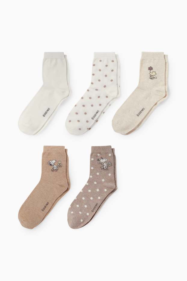 Femmes - Lot de 5 paires - chaussettes à motif - Snoopy - beige clair