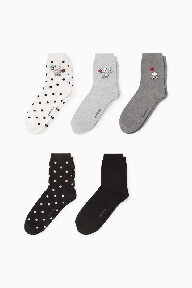 Dames - Set van 5 paar - sokken met motief - Snoopy - grijs