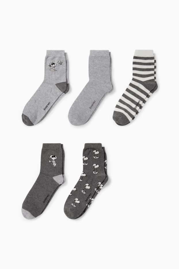 Donna - Confezione da 5 - calze con motivo - Snoopy - grigio