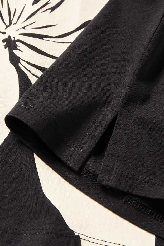 Femei - Tricou - cu flori - negru / nej