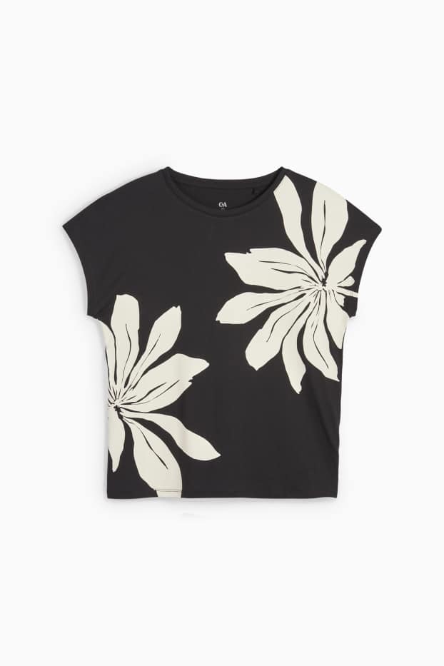 Femei - Tricou - cu flori - negru / nej