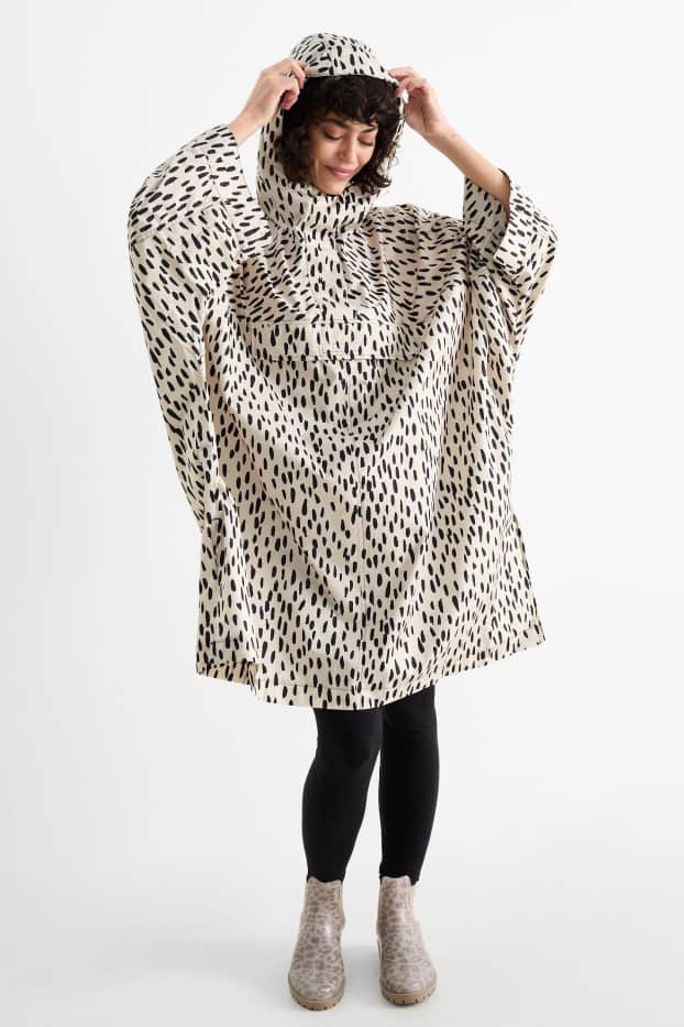 Damen - Cape mit Kapuze - faltbar - wasserabweisend - gemustert - hellbeige
