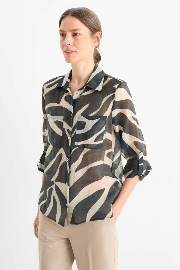 Women - Blouse - patterned - black / beige