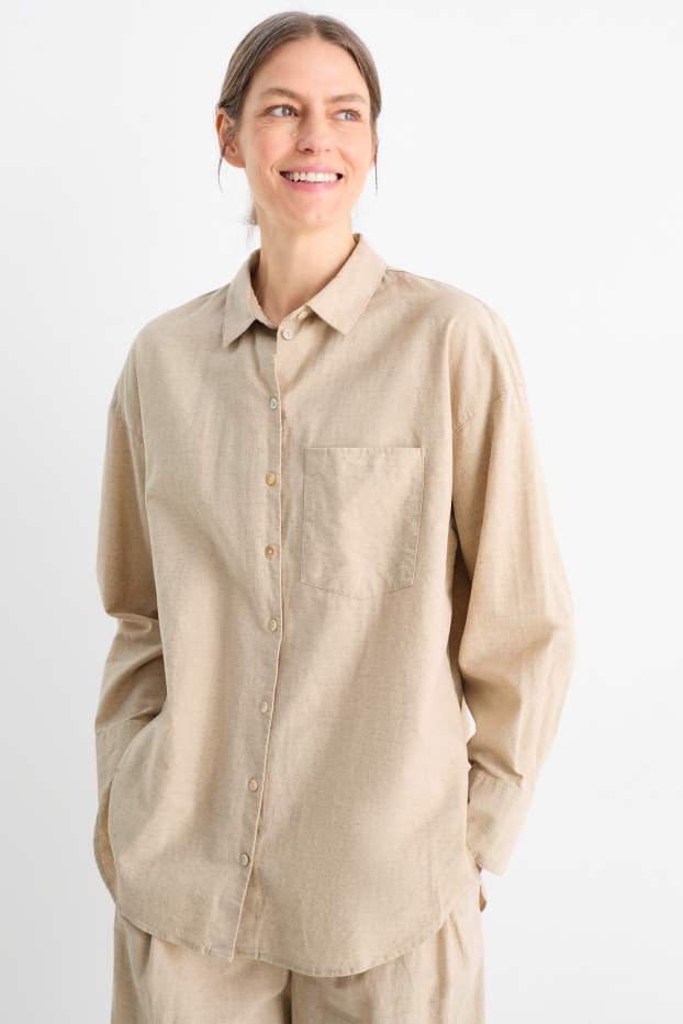 Femmes - Chemisier - lin mélangé - beige