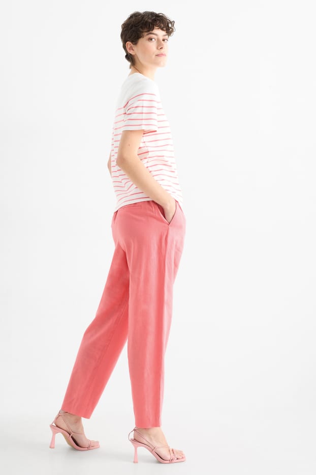 Femei - Pantaloni office - talie înaltă - tapered fit - amestec de in - roz