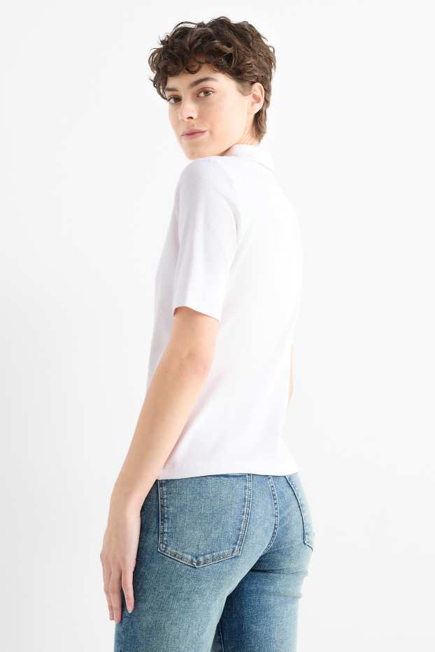 Women - Polo shirt - ribbed - cremewhite