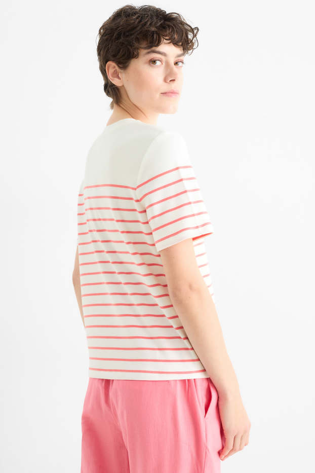 Damen - T-Shirt - gestreift - weiß