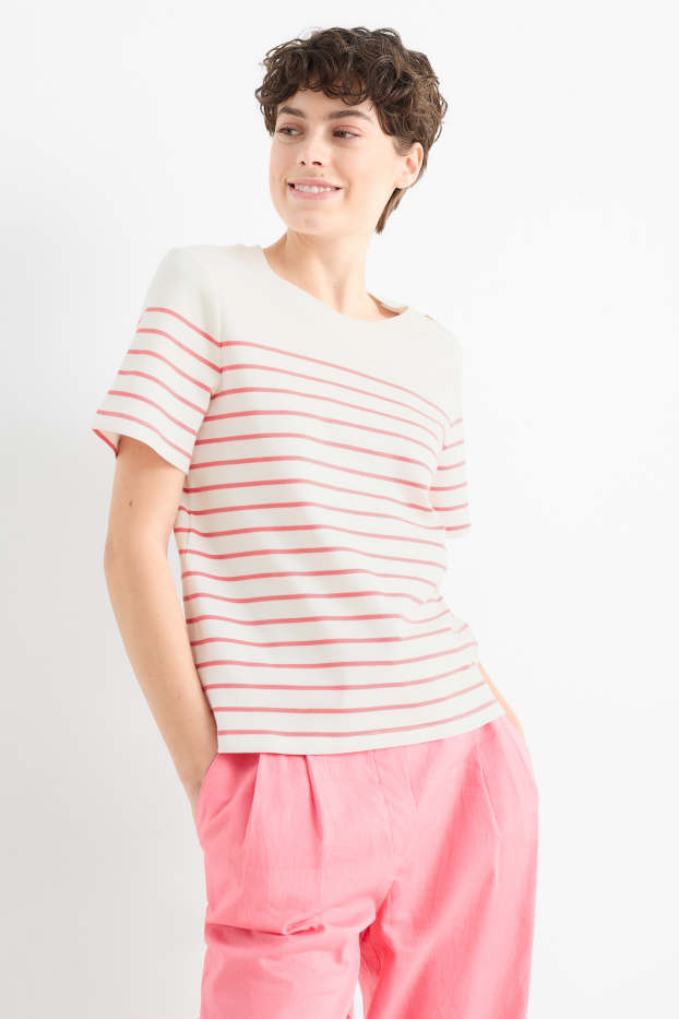 Damen - T-Shirt - gestreift - weiß