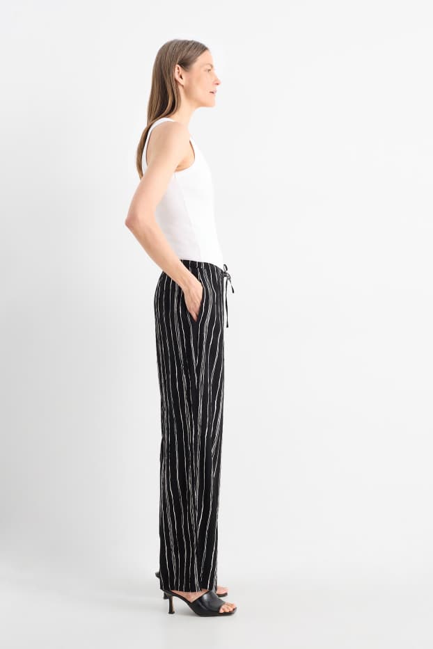 Femei - Pantaloni de stofă - talie înaltă - wide fit - cu dungi - structurați - negru
