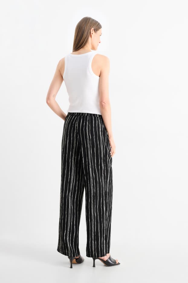 Femei - Pantaloni de stofă - talie înaltă - wide fit - cu dungi - structurați - negru