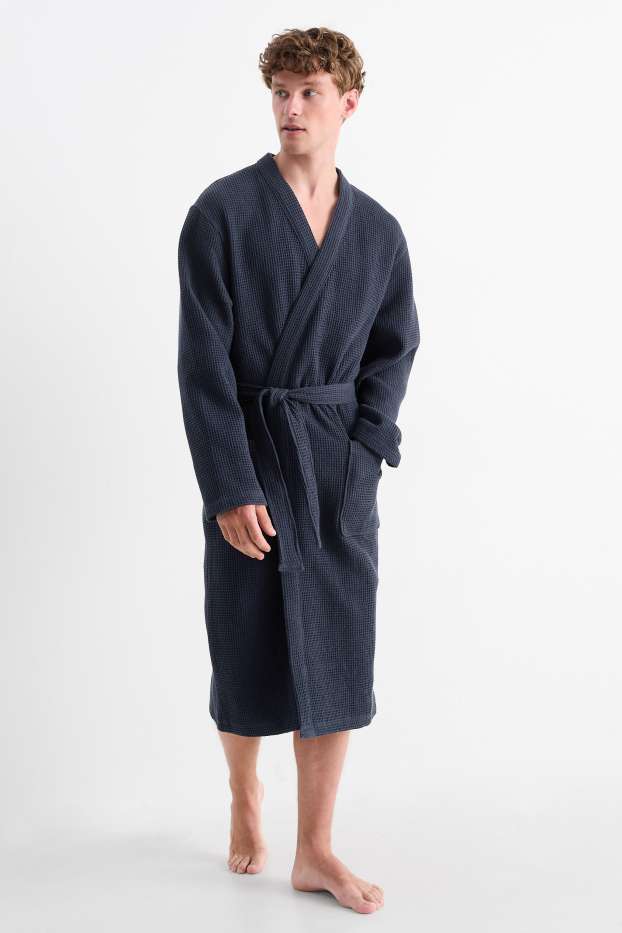 Herren - Bademantel - strukturiert - dunkelblau