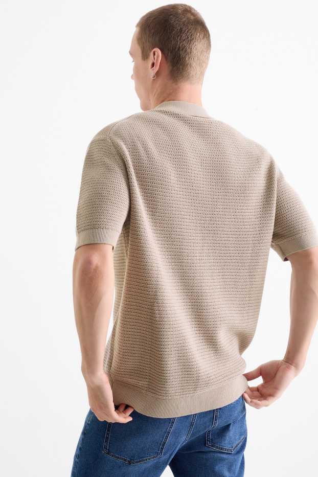 Hommes - Polo en maille - texturé - taupe