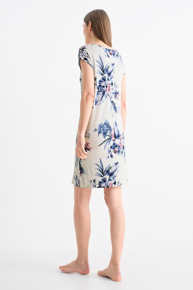 Femmes - Chemise de nuit en viscose - à fleurs - gris clair